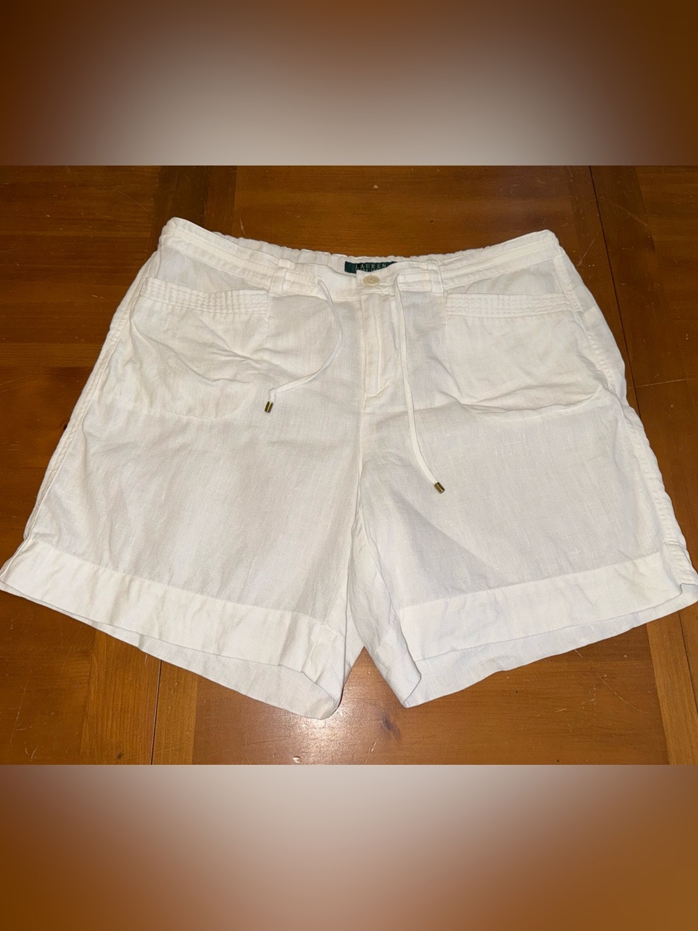 Lauren Ralph Lauren White Pure Linen Shorts 10 Pockets Summer Resort Beach Chic